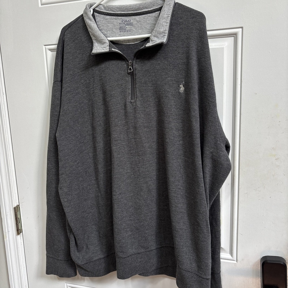 POLO RALPH LAUREN Men Luxury Jersey Cotton Gray Quarter-Zip Pullover Sweater 3XB